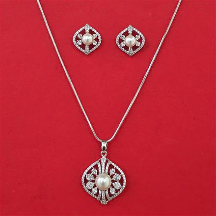 American Diamond Pearl Pendant Set with Rhodium Plating