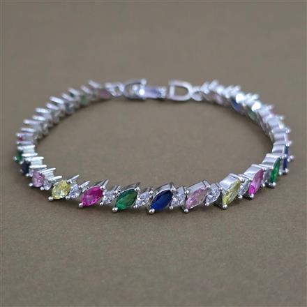 American Diamond Openable Bracelet with Rhodium Plating Mehndi Plating