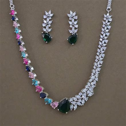 American Diamond Classic Necklace with Rhodium Plating Mehndi Plating