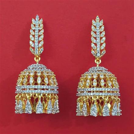 American Diamond Jhumki with Rhodium Plating 2 Tone Plating Mehndi Plating