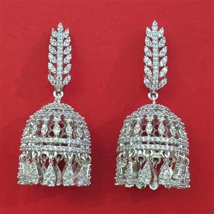 American Diamond Jhumki with Rhodium Plating 2 Tone Plating Mehndi Plating