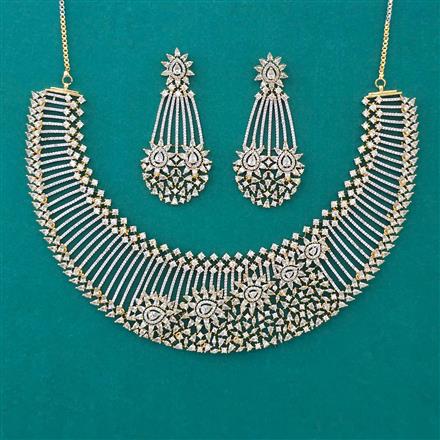 American Diamond Classic Necklace with Rhodium Plating 2 Tone Plating
