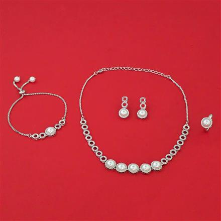 American Diamond Combo Necklace Set with Rhodium Plating 2 Tone Plating