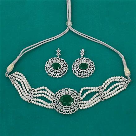 American Diamond Choker Necklace with Rhodium Plating
