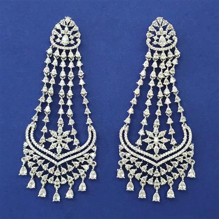 American Diamond Long Earring with Rhodium Plating 2 Tone Plating Mehndi Plating Carat Plating