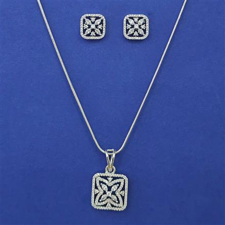 American Diamond Classic Pendant Set with Rhodium Plating