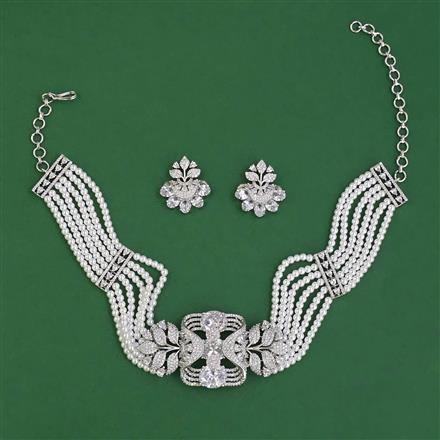 American Diamond Choker Necklace with Rhodium Plating