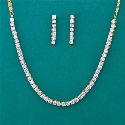 American Diamond Delicate Necklace with Rhodium Plating 2 Tone Plating