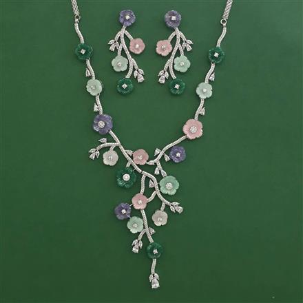 American Diamond Classic Necklace with Rhodium Plating