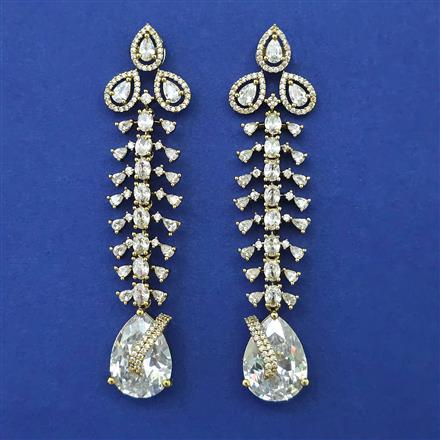 American Diamond Long Earring with Mehndi Plating