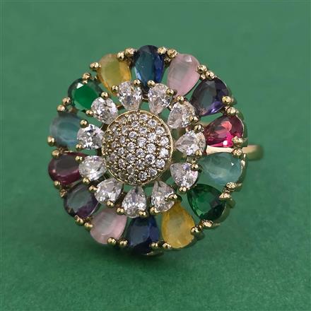American Diamond Adjustable Ring with Mehndi Plating