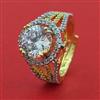 American Diamond Adjustable Ring with Rhodium Plating 2 Tone Plating Mehndi Plating