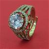 American Diamond Adjustable Ring with Rhodium Plating 2 Tone Plating Mehndi Plating