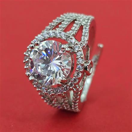 American Diamond Adjustable Ring with Rhodium Plating 2 Tone Plating Mehndi Plating