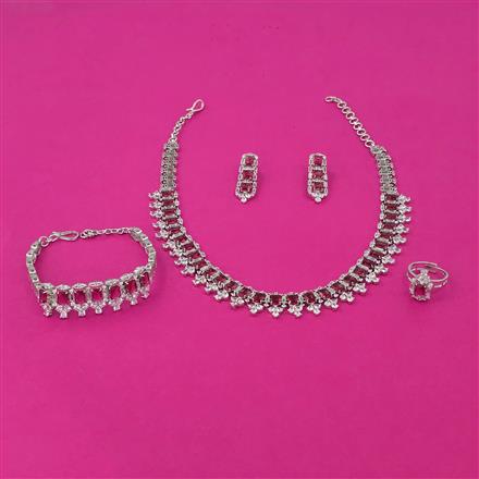 American Diamond Combo Necklace Set with Rhodium Plating