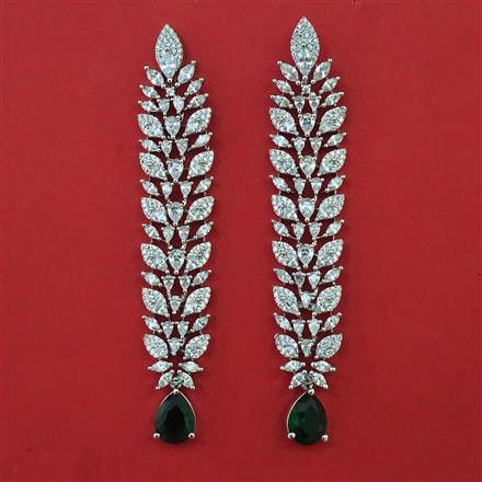 American Diamond Long Earring with Rhodium Plating