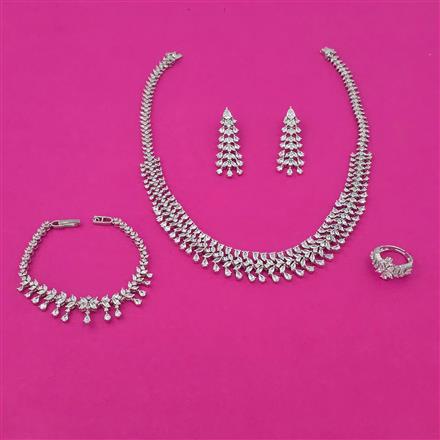 American Diamond Combo Necklace Set with Rhodium Plating