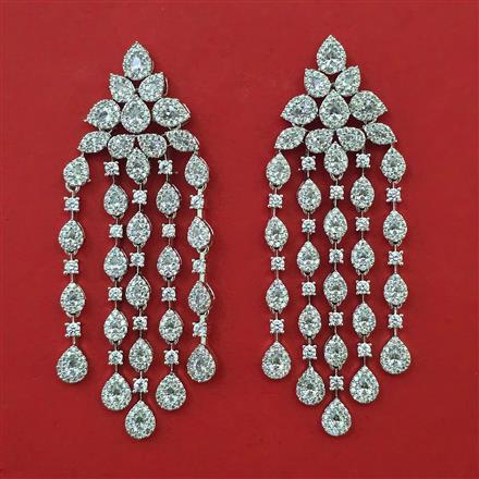 American Diamond Long Earring with Rhodium Plating 2 Tone Plating Mehndi Plating
