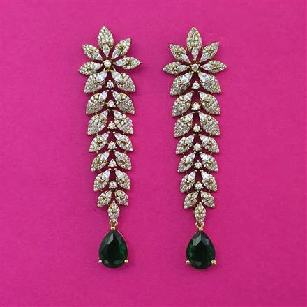 American Diamond Long Earring with Mehndi Plating
