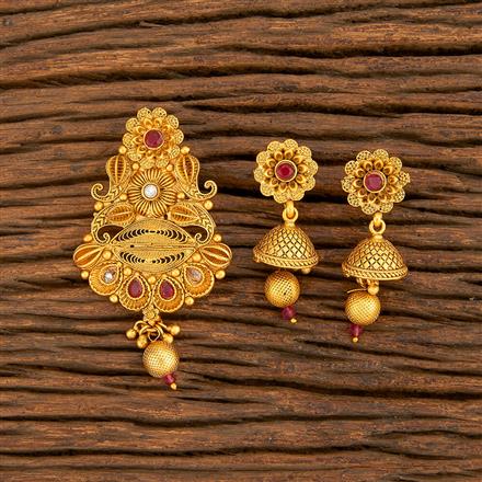 Antique Delicate Pendant Set With Matte Gold Plating