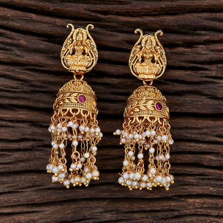 Antique Jhumkis With Matte Gold Plating
