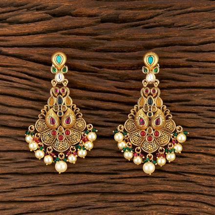 Kundan Long Earring With Matte Gold Plating