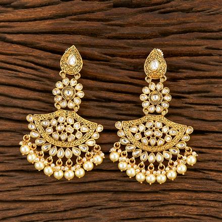 Kundan Long Earring With Matte Gold Plating