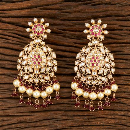 Kundan Long Earring With Gold Plating