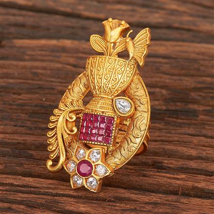 Antique Adjustable Ring With Matte Gold Plating