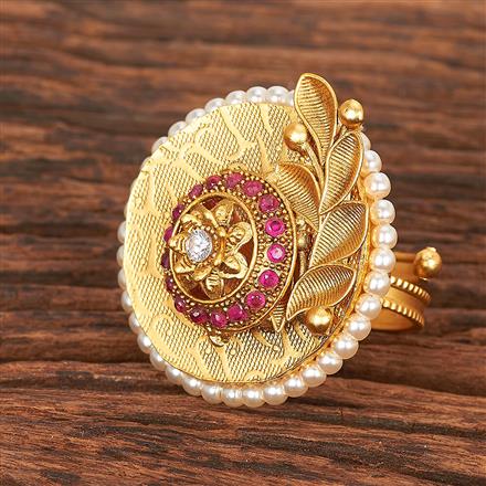 Antique Adjustable Ring With Matte Gold Plating