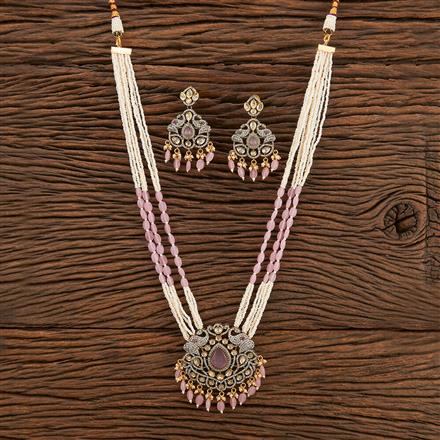 Kundan Long Pendant Set With Victorian Plating