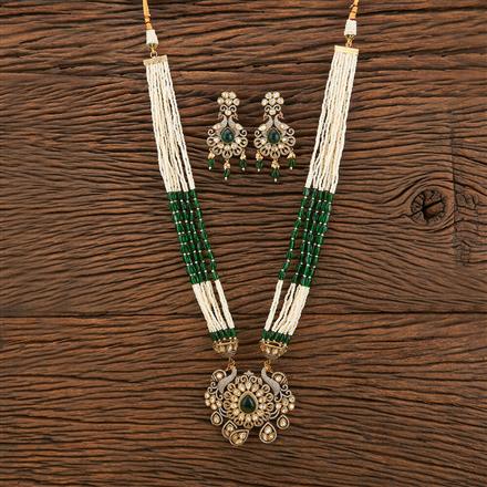 Kundan Long Pendant Set With Victorian Plating