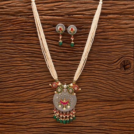 Antique Mala Pendant Set With 2 Tone Plating