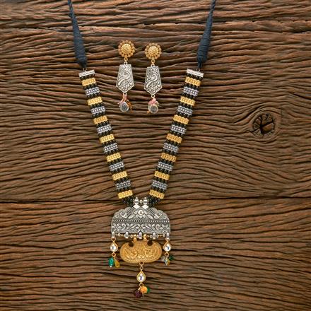Oxidised Long Necklace With 2 Tone Plating