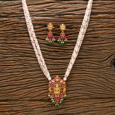 Antique Mala Pendant Set With Matte Gold Plating
