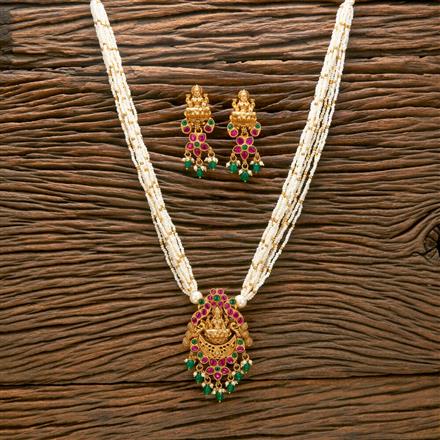 Antique South Indian Pendant Set With Matte Gold Plating
