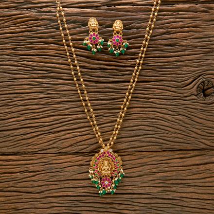 Antique South Indian Pendant Set With Matte Gold Plating