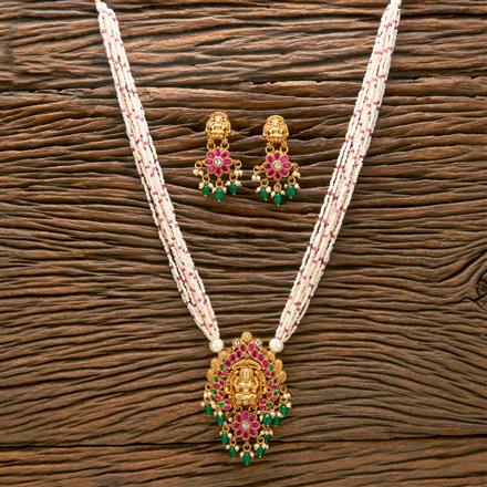 Antique Temple Pendant Set With Matte Gold Plating