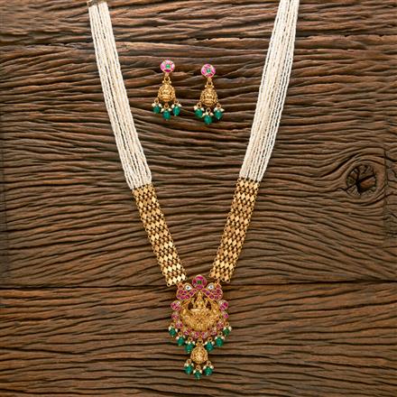 Antique Temple Pendant Set With Matte Gold Plating