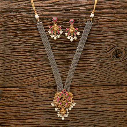 Antique Moti Necklace With Matte Gold Plating