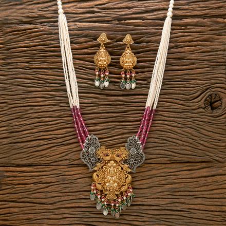 Oxidised Mala Pendant Set With Matte Gold Plating