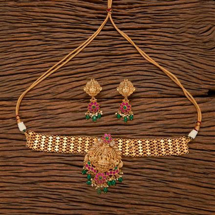 Antique South Indian Necklace With Matte Gold Plating