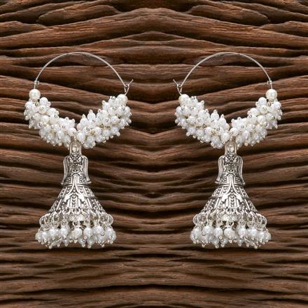 Pearl Jhumki With Oxidised Plating