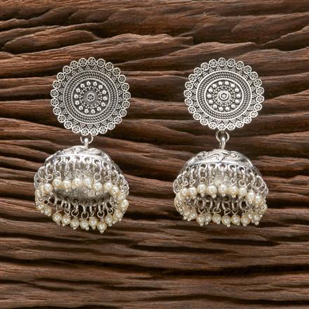 Pearl Jhumki With Oxidised Plating