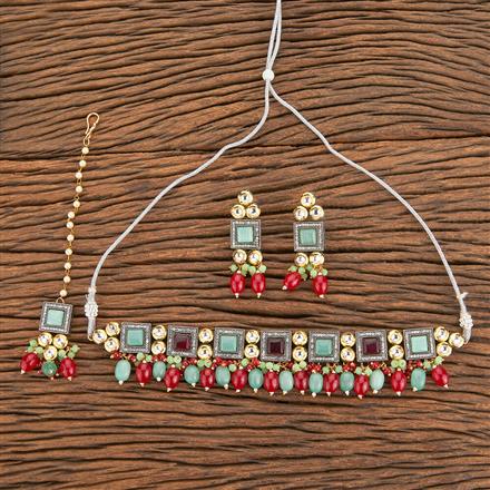 Kundan Monalisa Stone Necklace With Black Plating