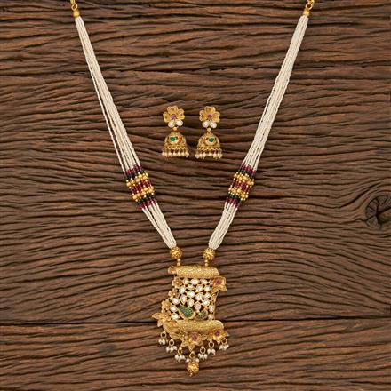 Antique Mala Pendant Set With Matte Gold Plating