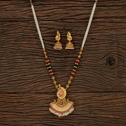 Antique Peacock Pendant Set With Matte Gold Plating