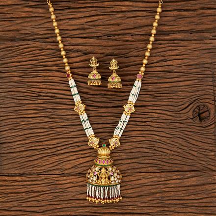 Antique Mala Pendant Set With Matte Gold Plating