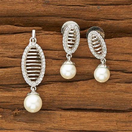 CZ Delicate Pendant Set with rhodium plating