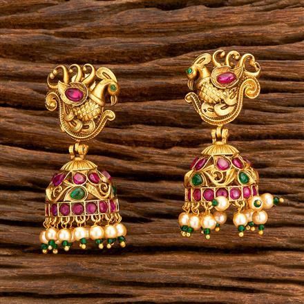 Antique Peacock Earring With Matte Gold Plating
